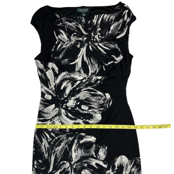 Lauren Ralph Lauren Boatneck Black & White Midi Floral Print Dress Sz: 10 - Picture 8 of 13